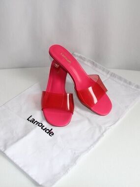 NWOT - Larroude Vivi Hot Pink Leather & Vinyl Sandals